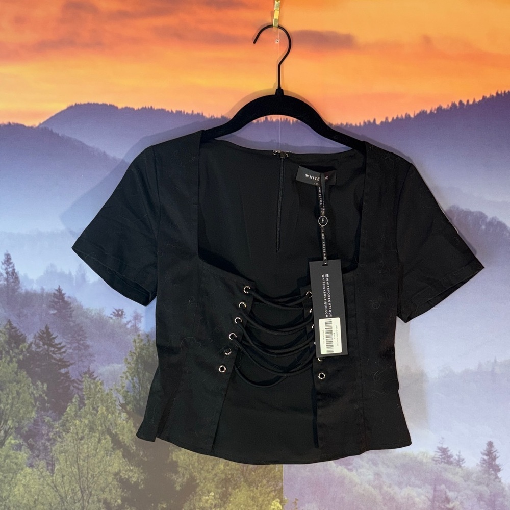 River Island Black Lace-Up Crop Top